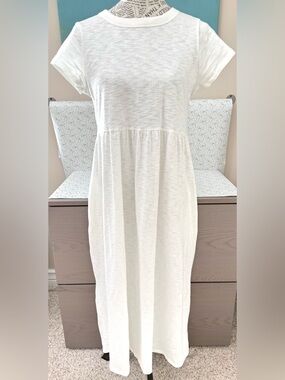Women’s Universal Thread Dress WHITE Cotton Short Sleeve Empire Waist Pockets S